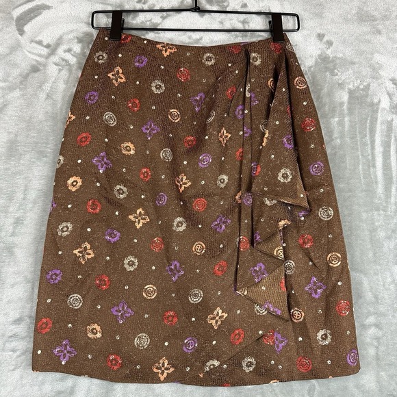 Anne Klein Dresses & Skirts - VTG Anne Klein II Silk Wrap Skirt Women's 6 Petite Brown w/ Multicolor Geometric